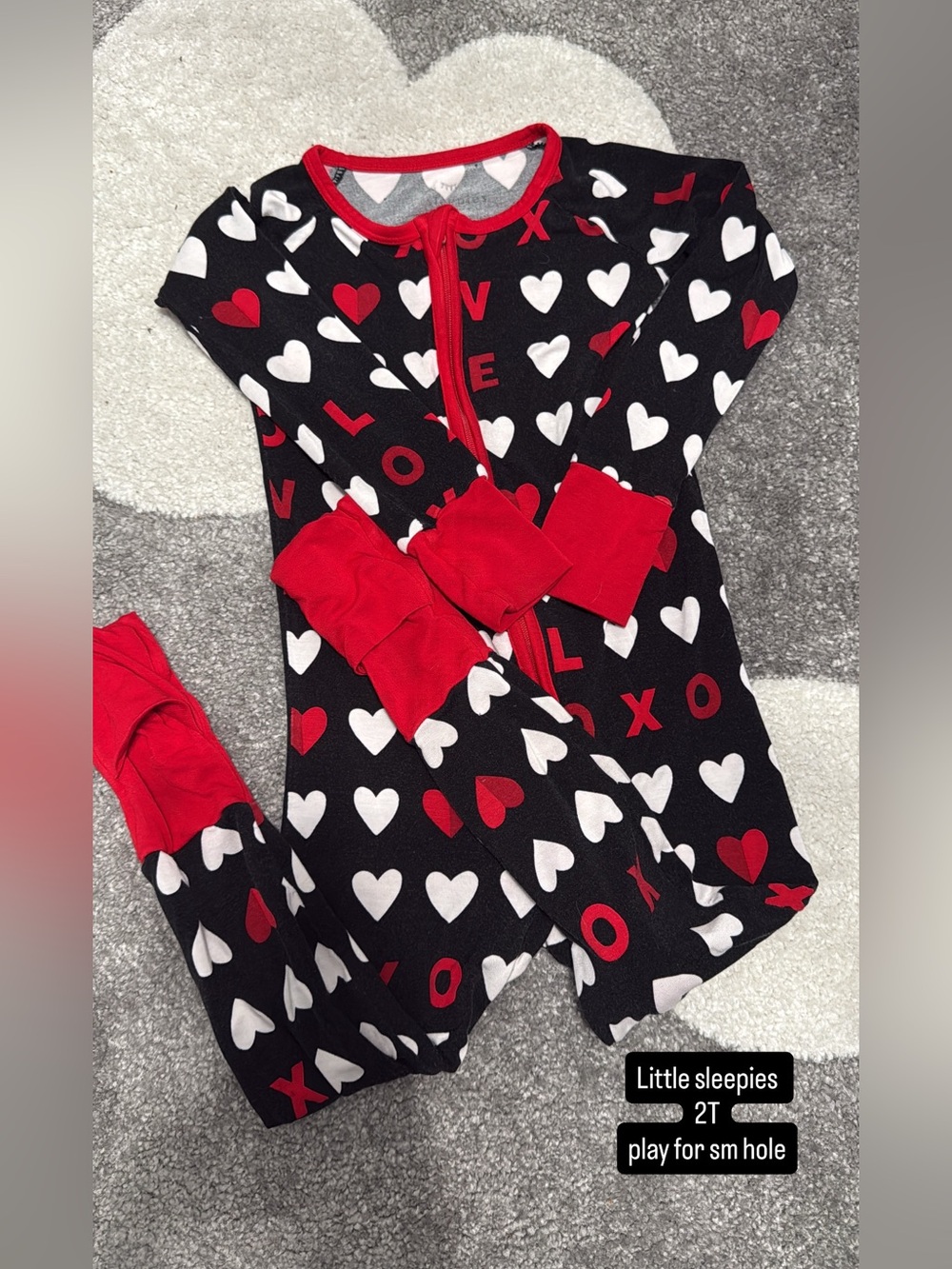 Little Sleepies Black Footie Pajamas with Red & White Hearts